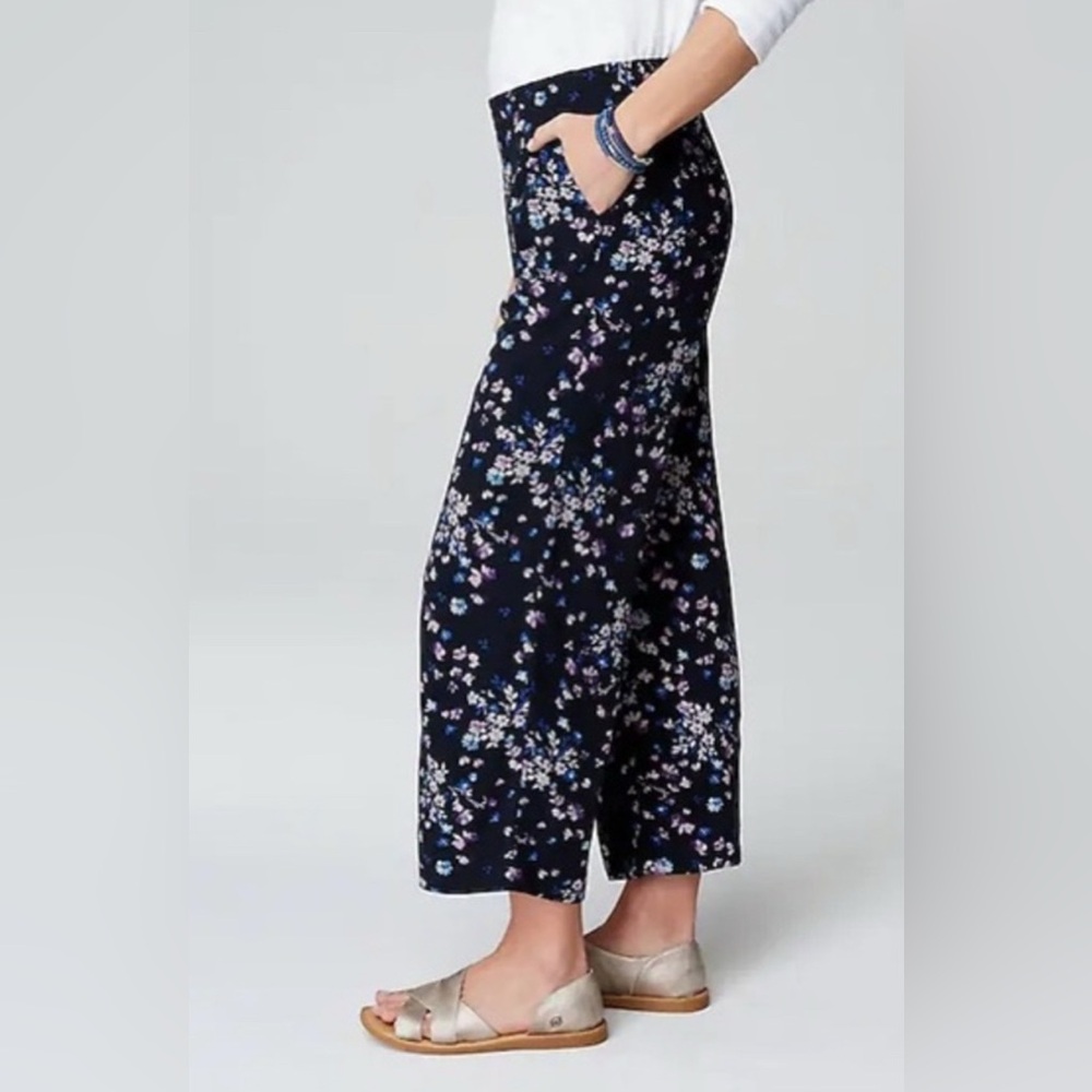 J. Jill Women’s 4X Pull-On Pants Navy Blue Floral Lightweight Stretch Waist